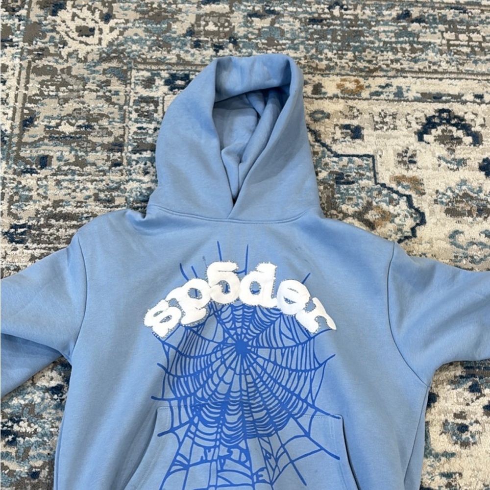 Blue Spider Web Graphic Hoodie Sweatshirt